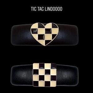 Hair PIn Faux leather black Chess design heart or square plus new Ipsy bag